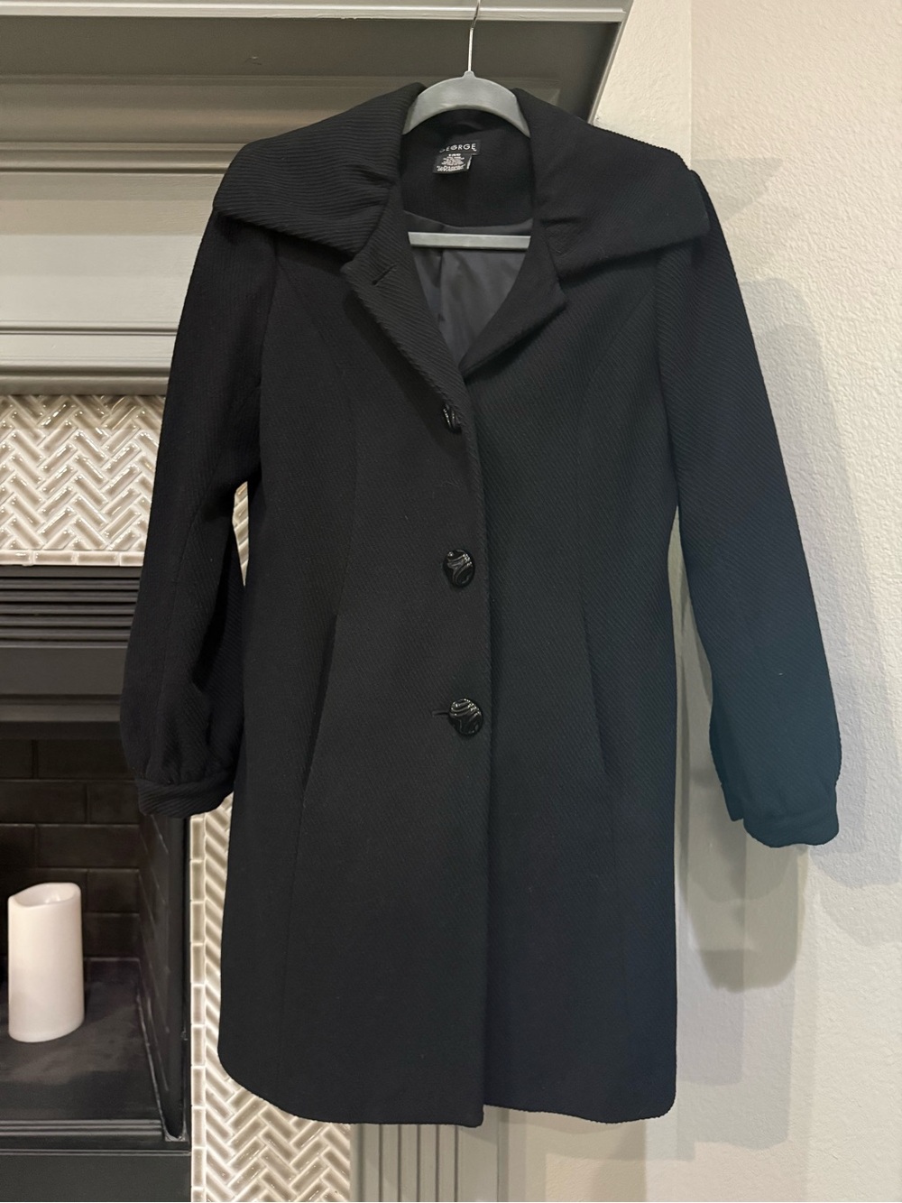 George Black Textured Button-Front Trench Coat